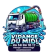 Logo Vidange du Midi, camion blanc et vert, débouchage assainissement 0658041017.
